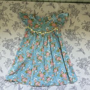 Wildflowers Clothing Girls Dress Size 4 Floral Print Flutter Sleeve Ruffle Blue